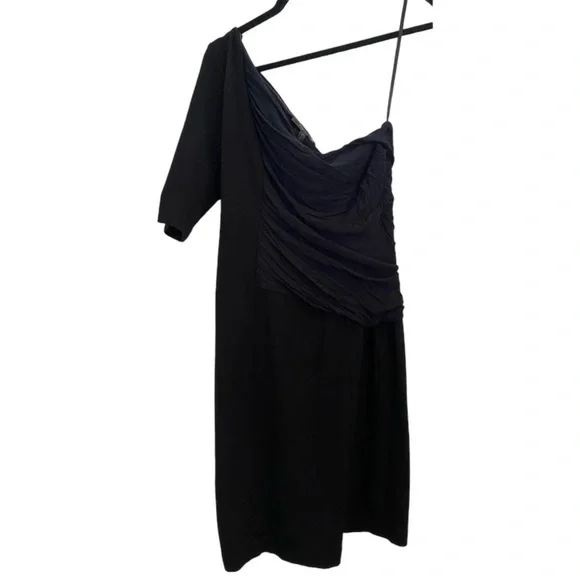 Bcbg maxazria  black shorted one shoulder ponte body con dress black 12 - Picture 4 of 7